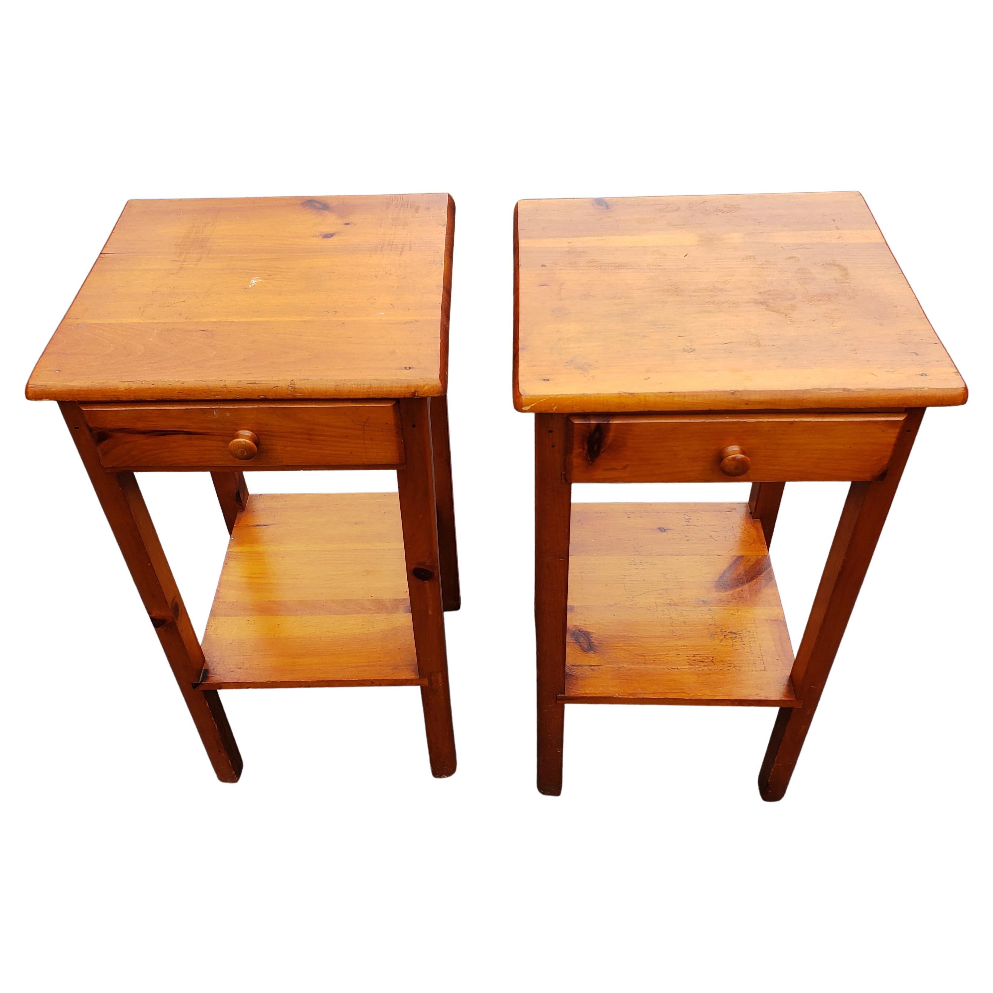 20th Century Vintage Solid Pine Tables, Sides or Nightstands, Circa 1970s, a Pair