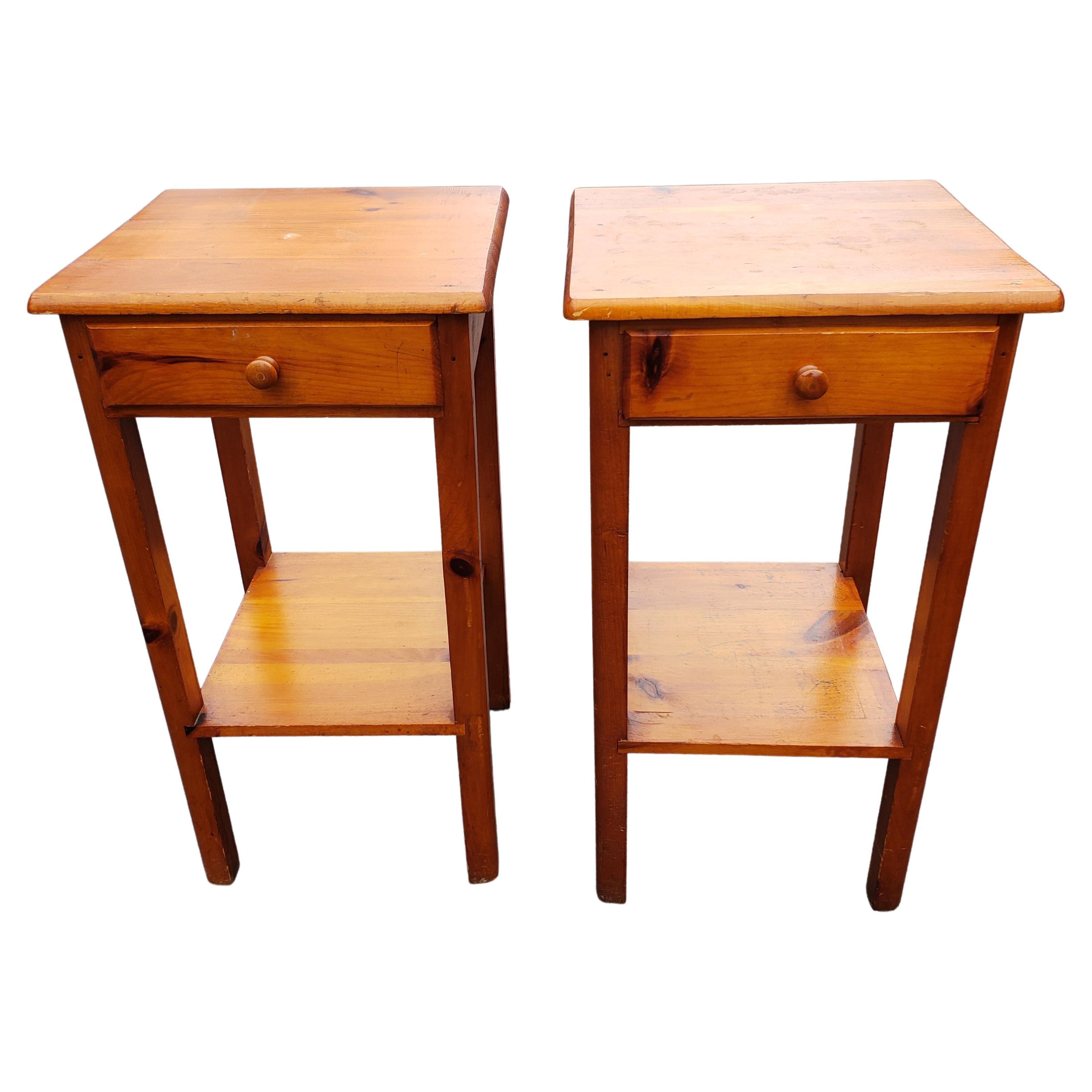 Vintage Solid Pine Tables, Sides or Nightstands, Circa 1970s, a Pair