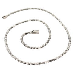Vintage Solid Platinum 18" Flat Braided Chain Necklace w/ Fold Over Clasp