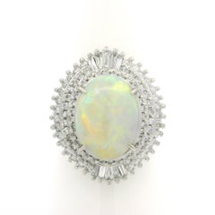 Vintage Solid Platinum 3.78ctw Oval Cabochon Opal w/ Halo Diamond Cocktail Ring Vintage Solid Platinum 3.78ctw Oval Cabochon Opal w/ Halo Diamond Cocktail Ring
