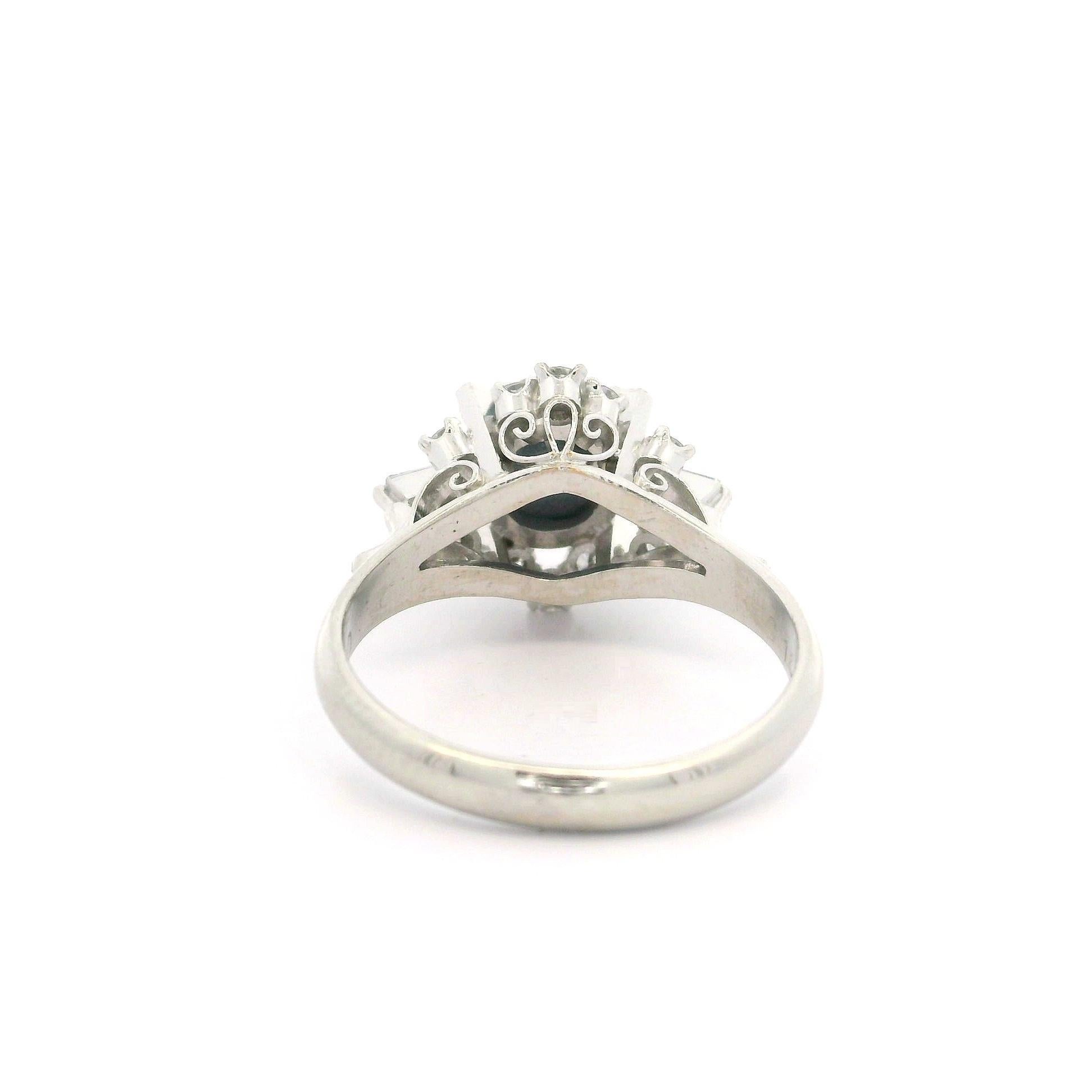 Women's Vintage Solid Platinum GIA 1.30ctw Cabochon Black Opal w/ Diamond Cocktail Ring For Sale