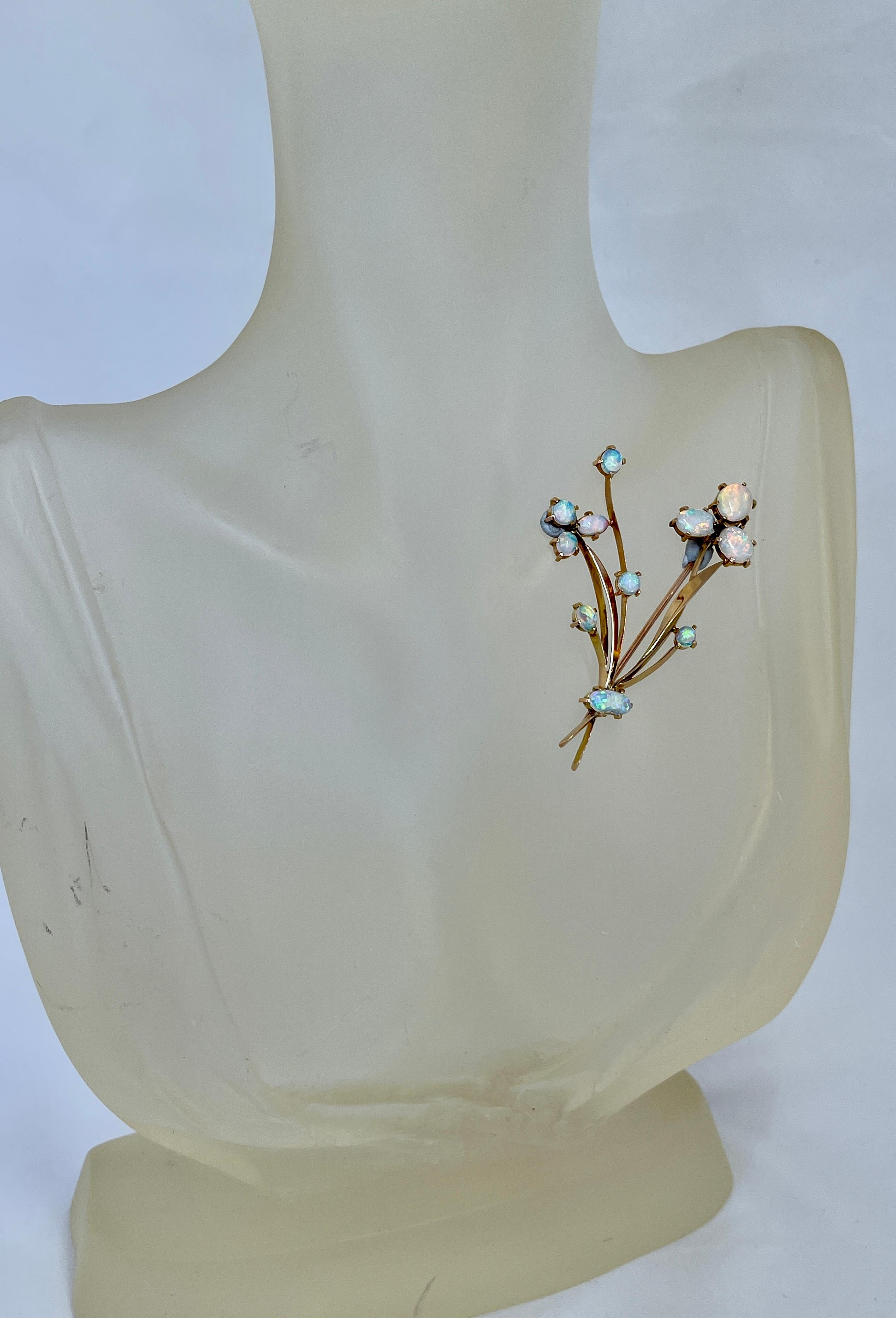 Vintage Solid Precious Opal Flower Brooch Circa 1940s 15ct Yellow Gold Valuation For Sale 10