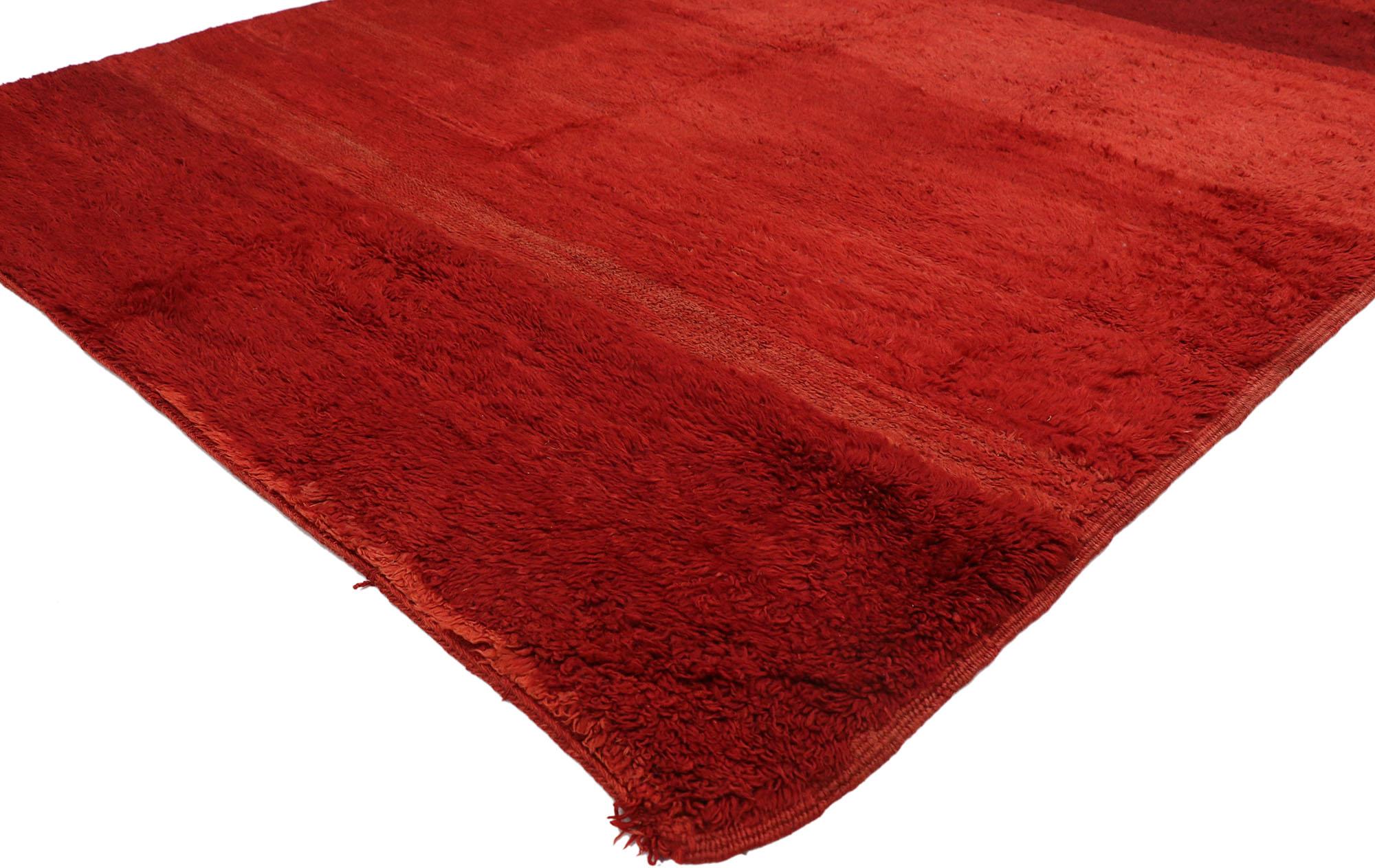 20951 Vintage Red Beni Mrirt Moroccan Rug, 05'06 x 09'08. Behold the captivating allure of this hand-knotted wool vintage Beni Mrirt Moroccan rug, a true masterpiece hailing from the Mrirt region in the Middle Atlas Mountains and meticulously