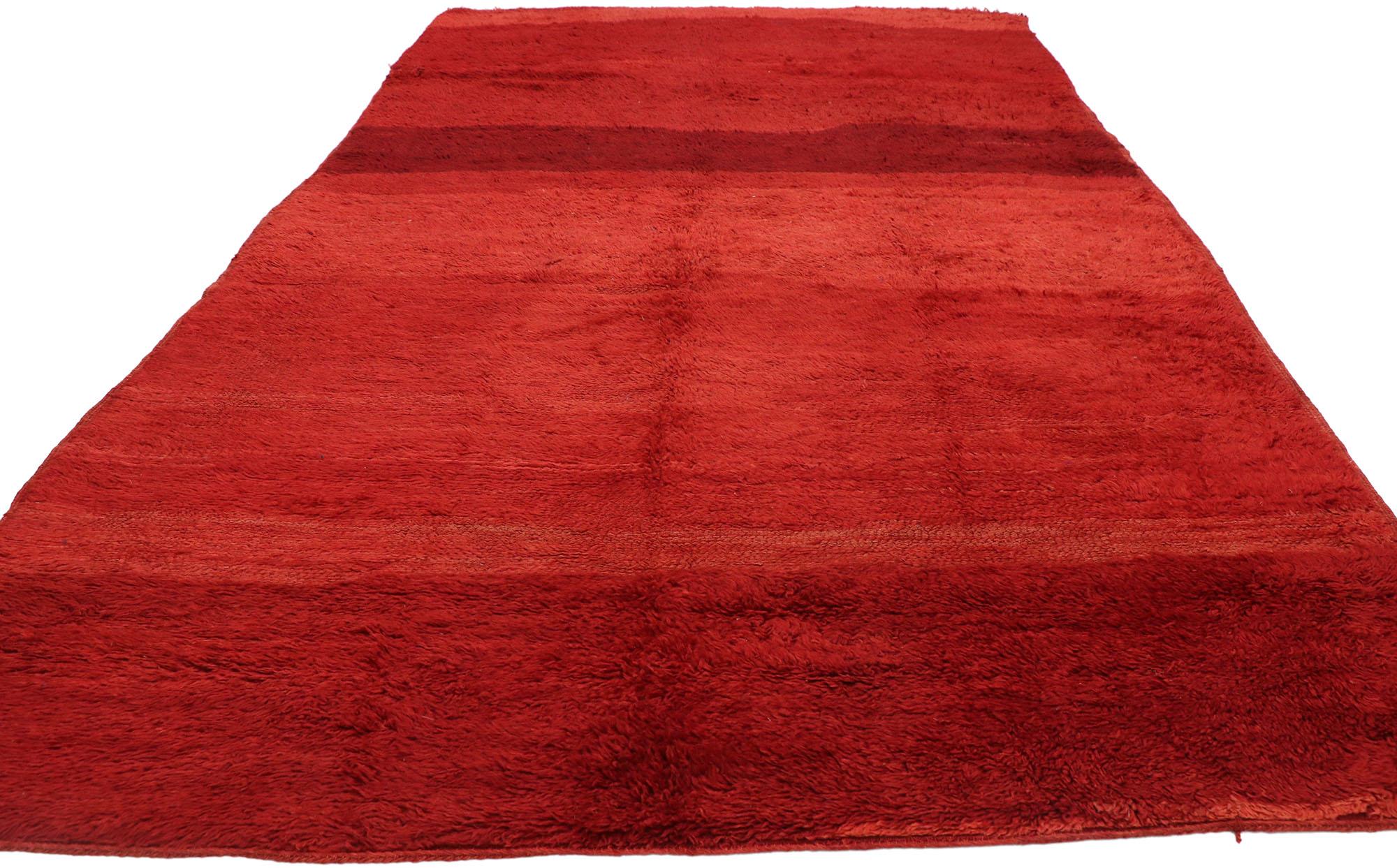 Bohemian Vintage Red Beni Mrirt Moroccan Rug, Midcentury Boho Meets Expressionist Style For Sale