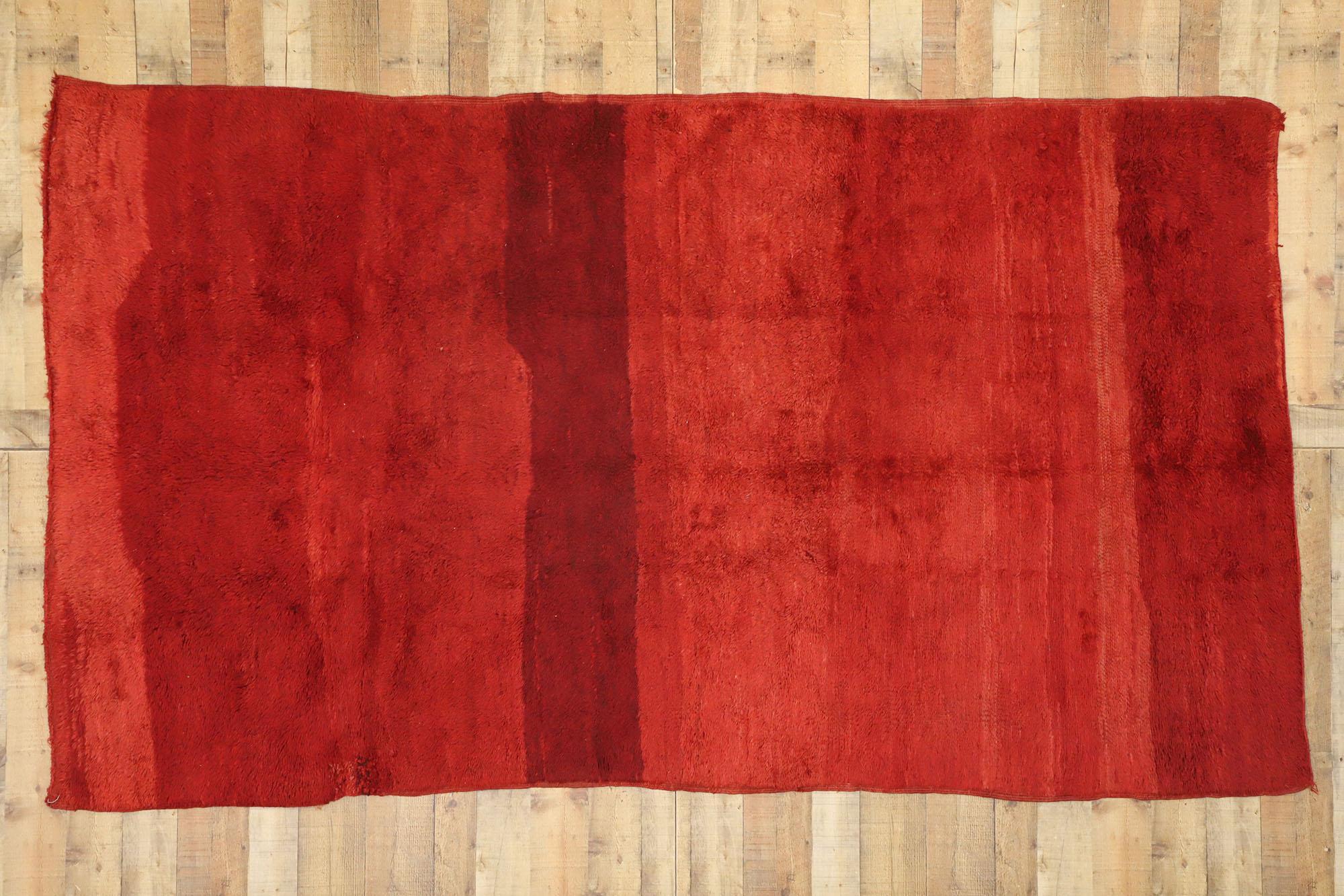20th Century Vintage Red Beni Mrirt Moroccan Rug, Midcentury Boho Meets Expressionist Style For Sale