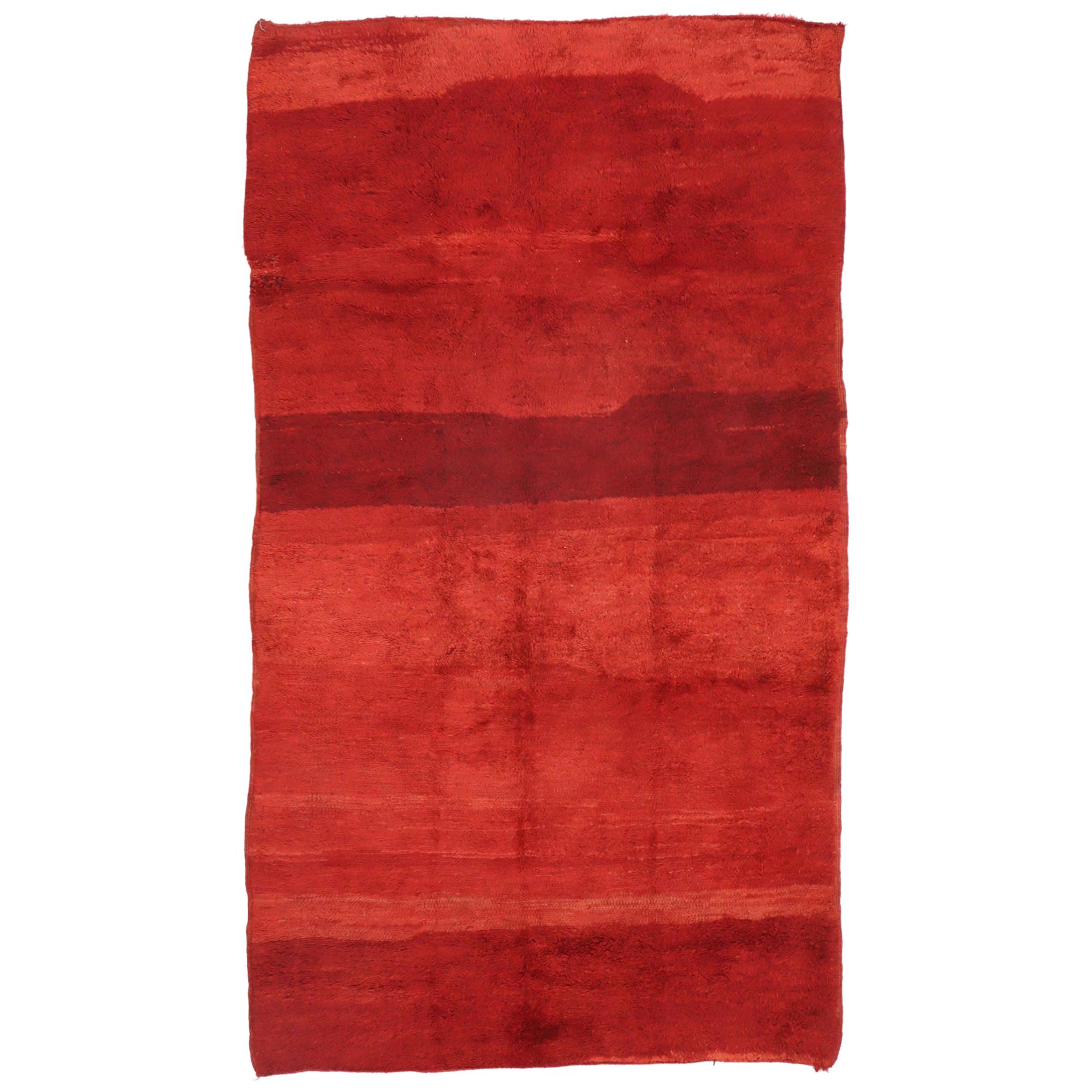 Vintage Red Beni Mrirt Moroccan Rug, Midcentury Boho Meets Expressionist Style For Sale