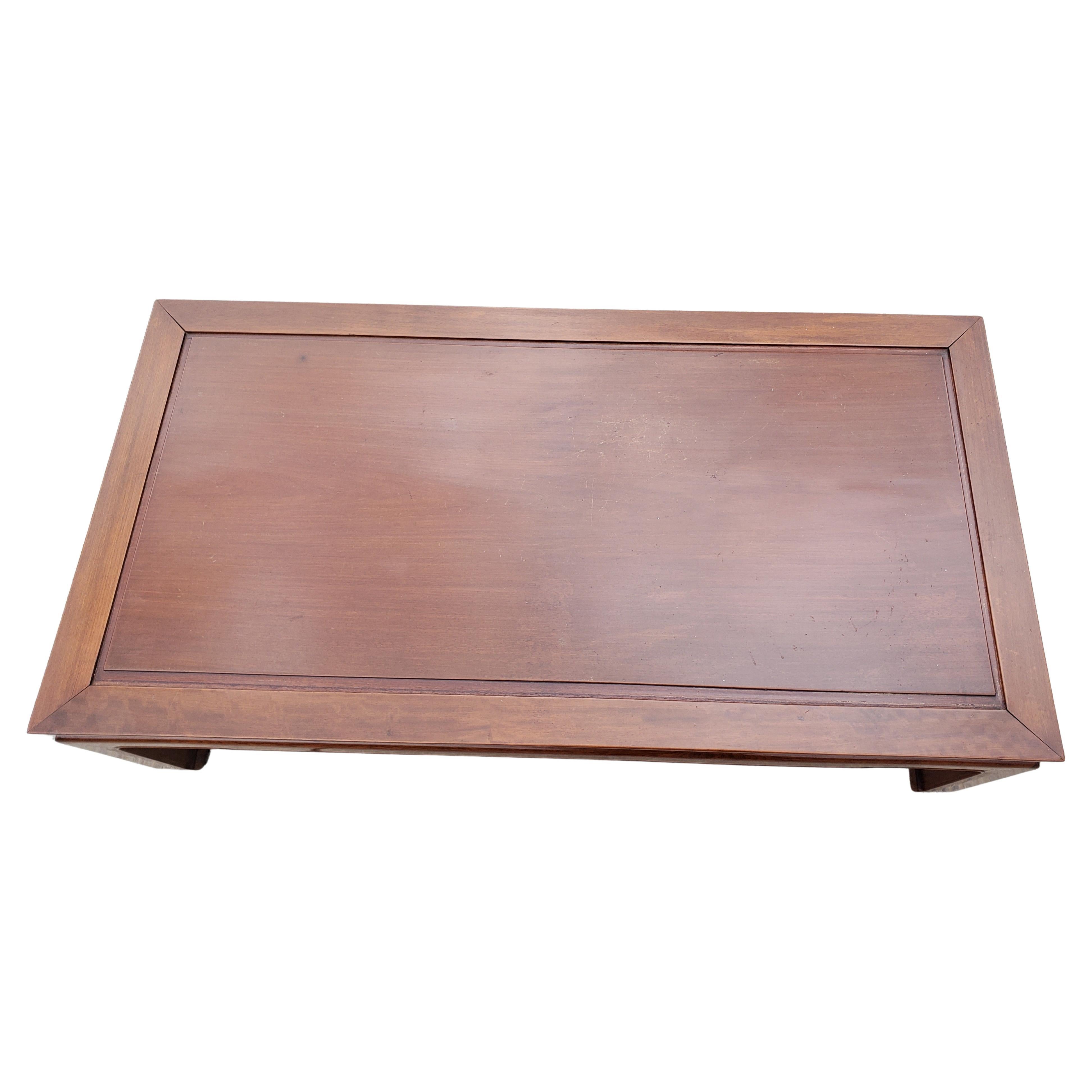 Varnished Vintage Solid Rosewood Oriental Accent Coffee Table, Circa 1950s