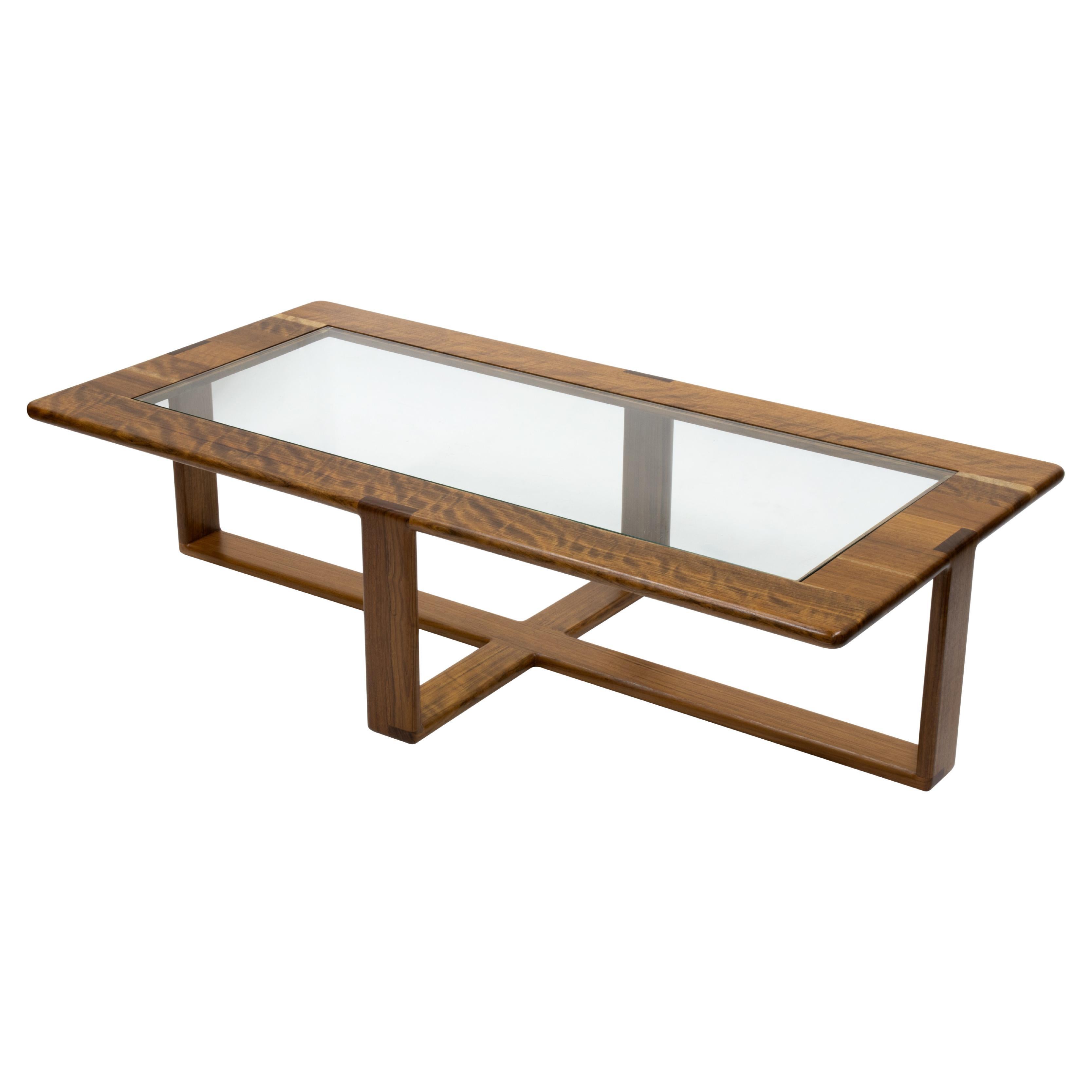 Vintage Solid Shedua and Glass Coffee Table by Gerald McCabe