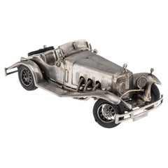 Vintage Solid Silver 1928 Mercedes Benz SSK Model Car, Detailed Design