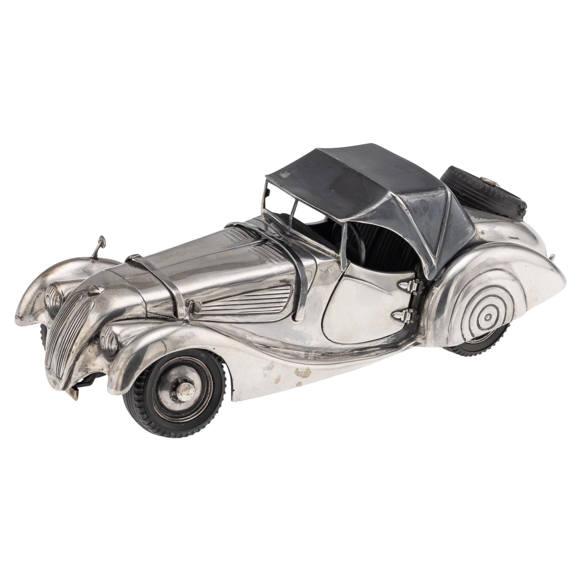 Vintage Solid Silver BMW 328 Roadster Model Car, 20ème siècle