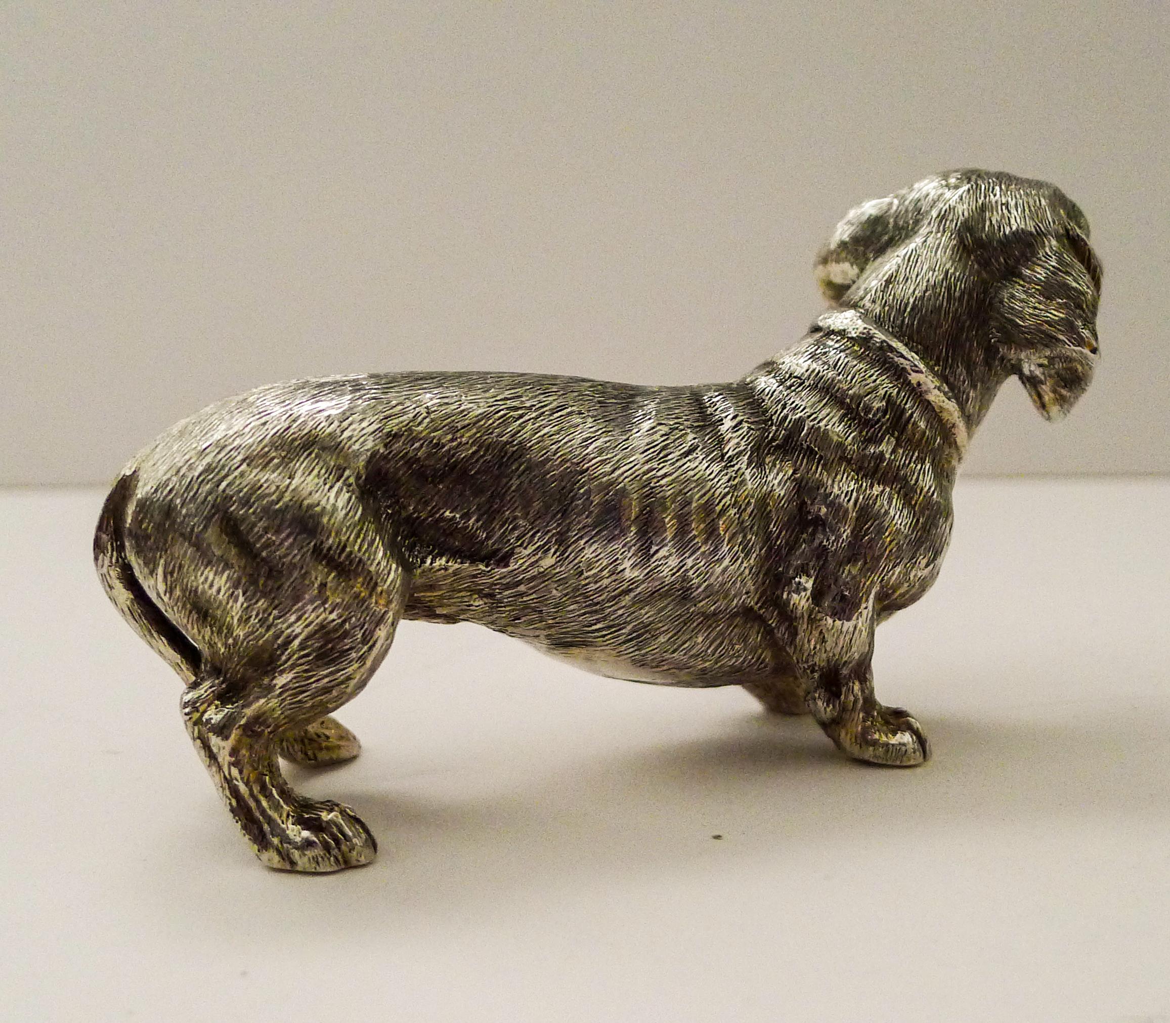 Mid-Century Modern Vintage Solid Silver Dachshund by SMD Castings - 1975 For Sale