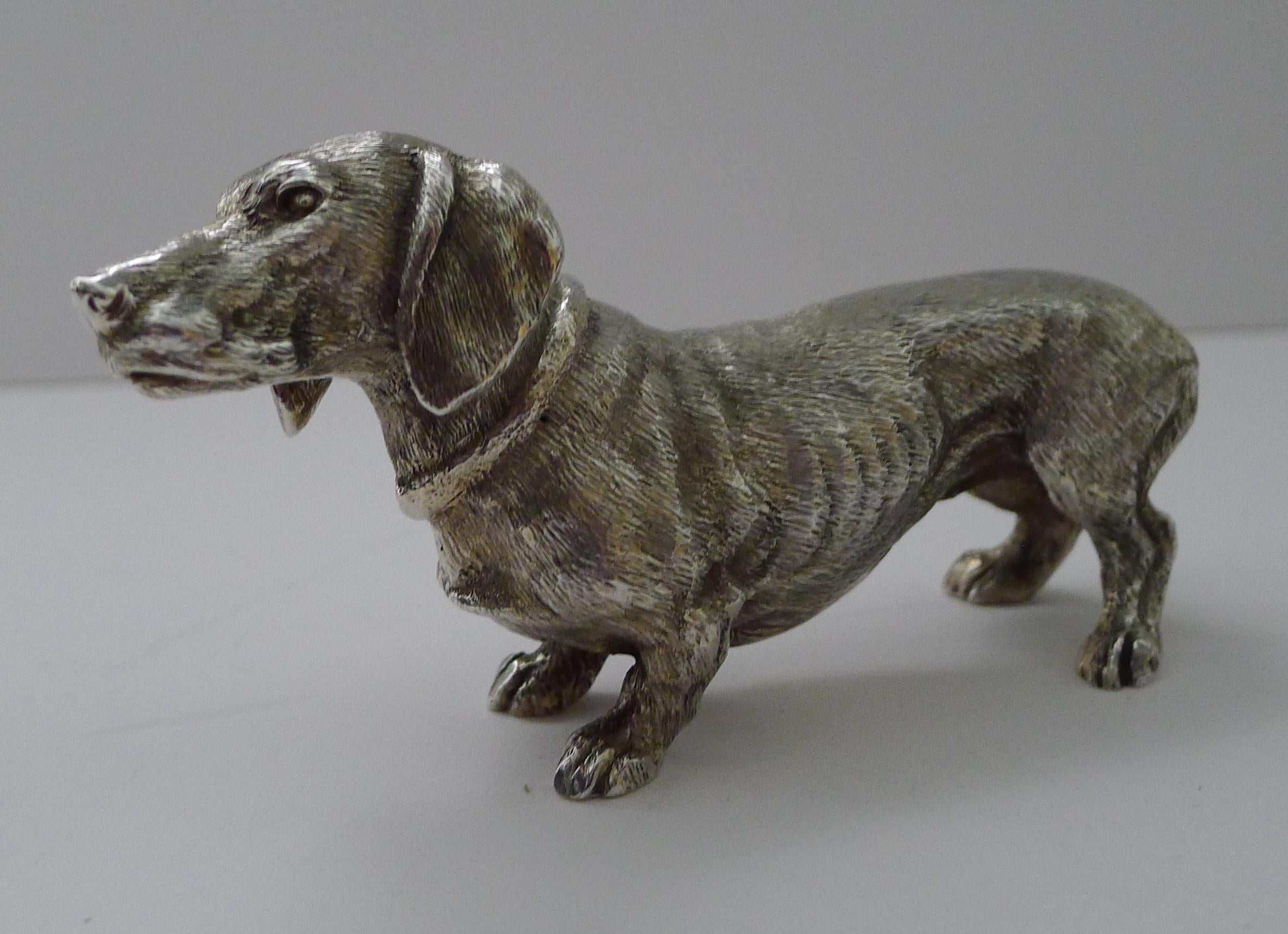 Sterling Silver Vintage Solid Silver Dachshund by SMD Castings - 1975 For Sale