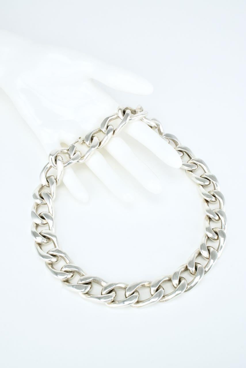 Modernist Vintage Solid Silver Heavy Curb Link Necklace 286grms, 1980s