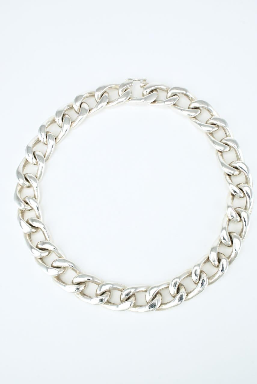 Vintage Solid Silver Heavy Curb Link Necklace 286grms, 1980s In Good Condition In Sydney, NSW