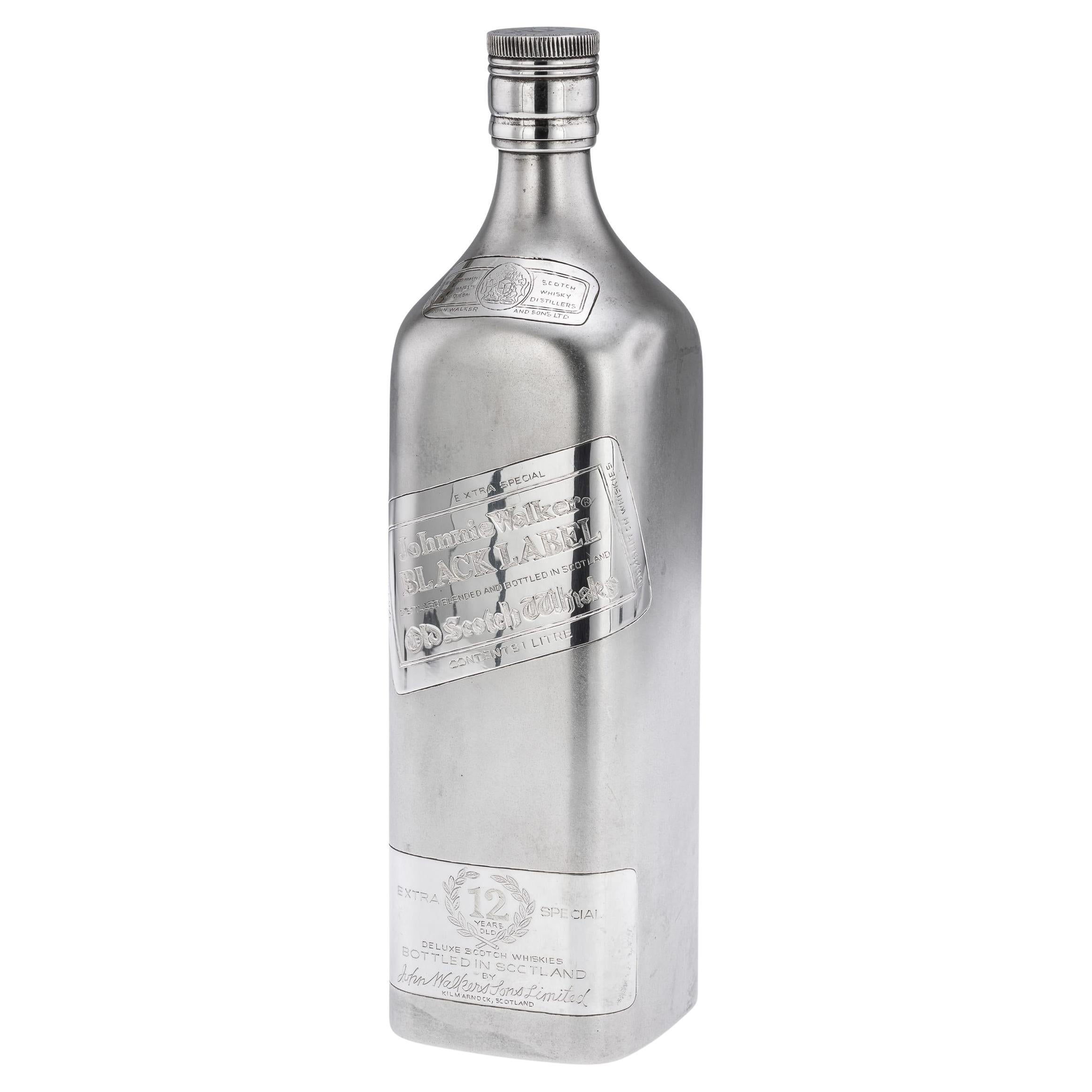 Vintage Solid Silver Johnnie Walker Whisky Bottle, 20th Century en venta