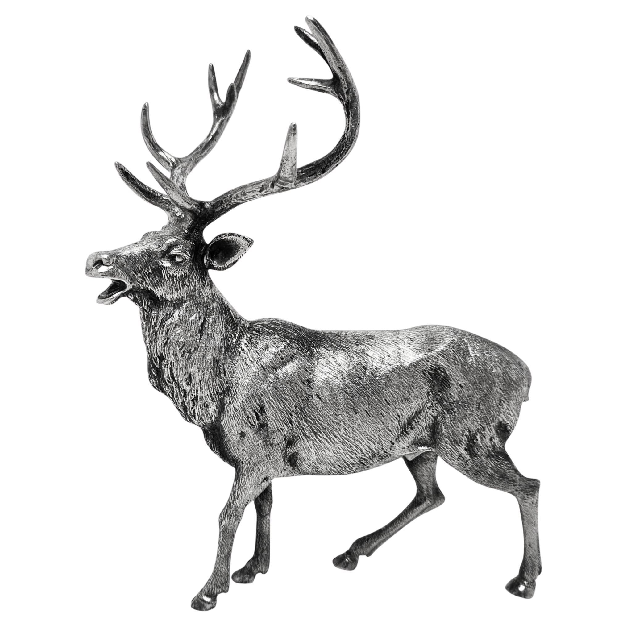 Vintage Solid Silver Model Stag Figurine Milan, Italy c. 1940 Miracoli For Sale