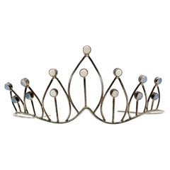 Vintage Solid Silver Tiara Set with Moonstones