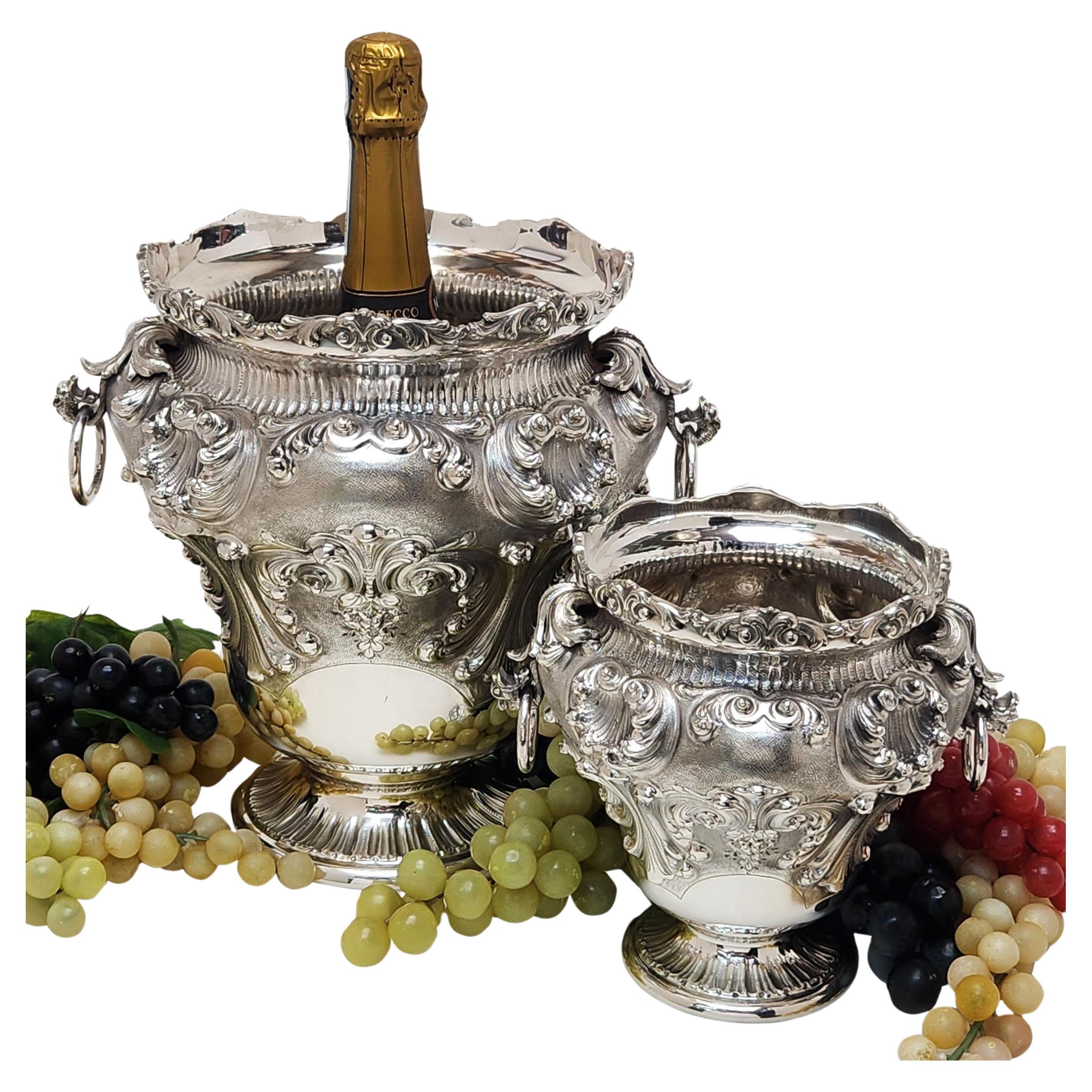 Vintage Solid Silver Wine Champagne Cooler & Ice Bucket Set Italian c. 1950 For Sale