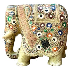 Vintage Solid Stone Inlay Elephant (Éléphant incrusté de pierres massives)