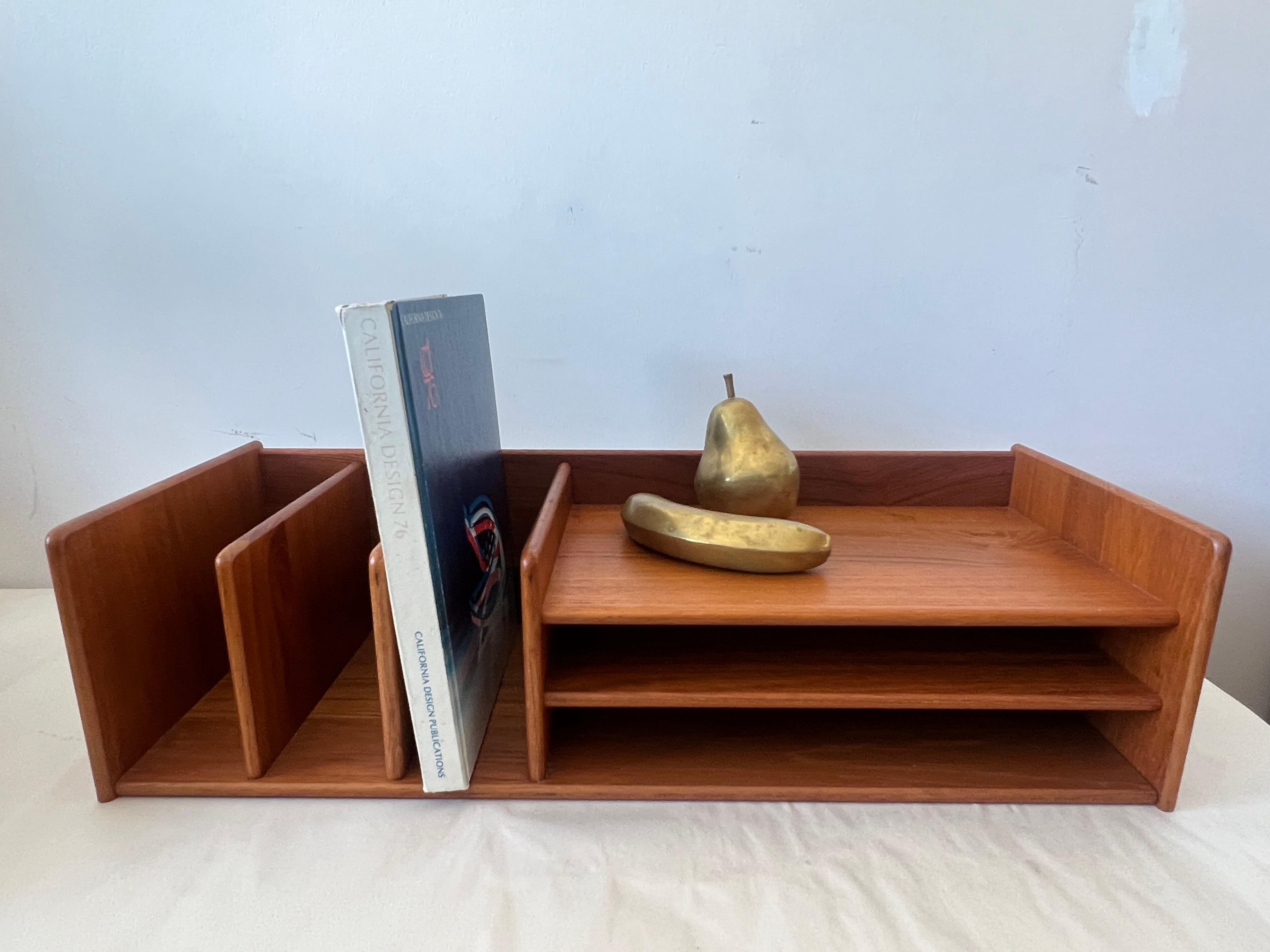 Mid-Century Modern Vintage Solid Teak Danish Modern Letter Tray Desk Organizer Nordisk Andels 1960'