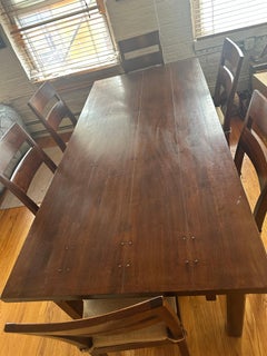 Vintage Solid Teak Farmhouse Dining Table with Extension Leaves