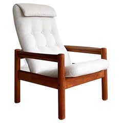 Vintage Solid Teak High Back Lounge Chair by Domino Mobler, New Grey Upholstery