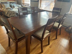 Vintage Solid Teak Ladder-Back Dining Chairs with Custom Cushions