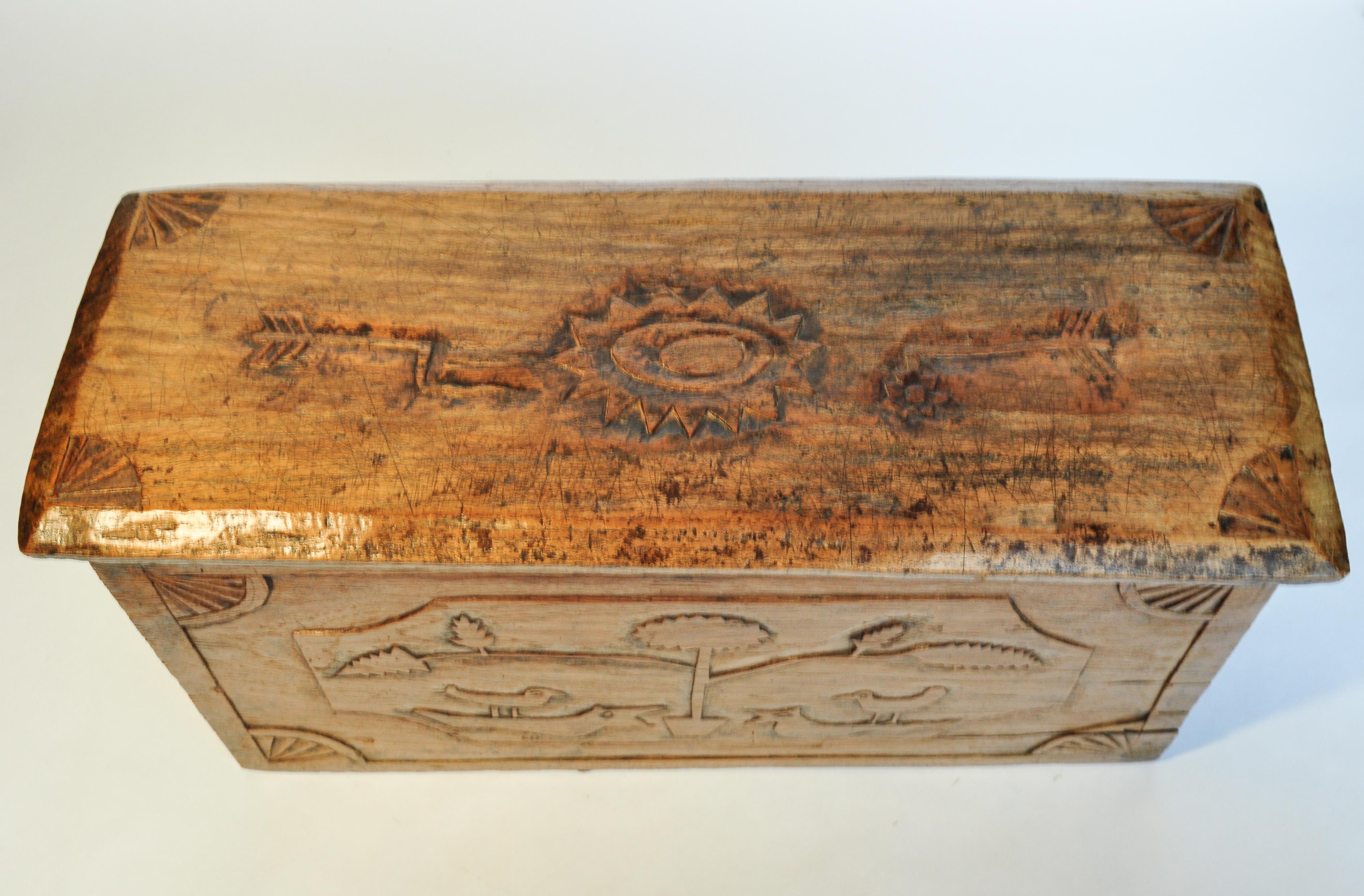 Vintage Solid Teak Storage Box with Carvings, Java, Early to Mid-20th Century 11