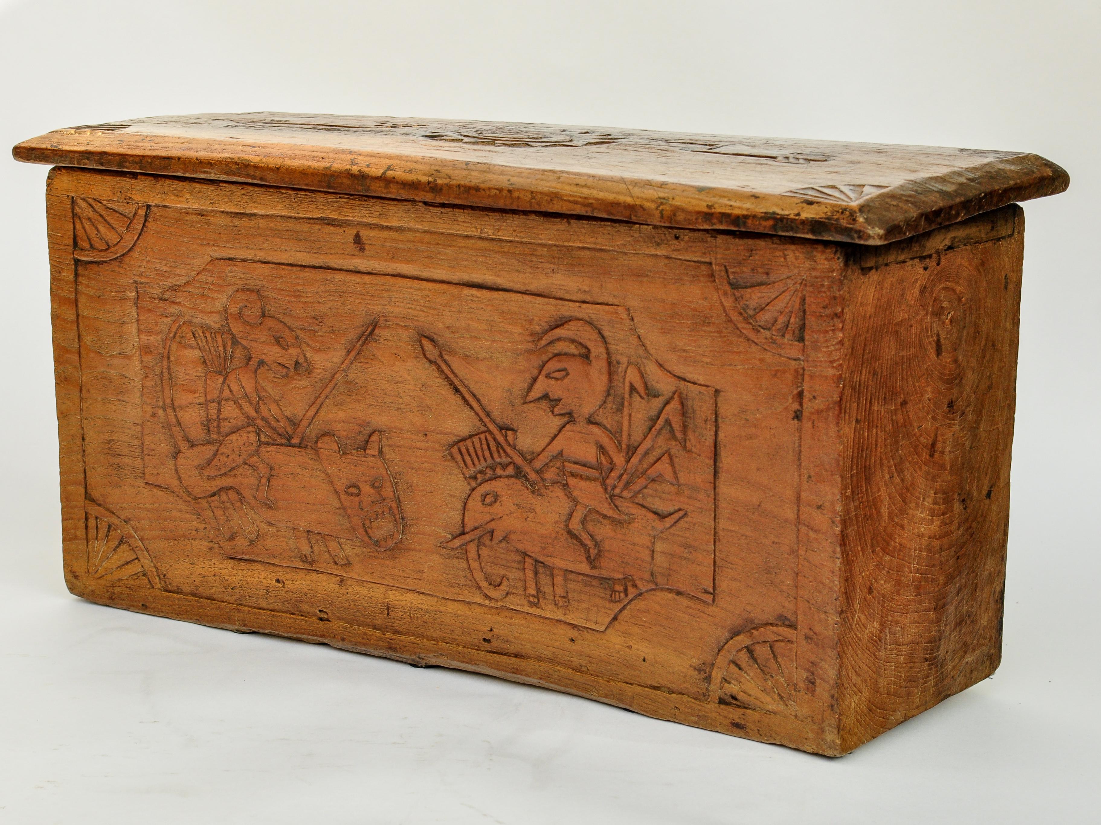 Javanese Vintage Solid Teak Storage Box with Carvings, Java, Early to Mid-20th Century
