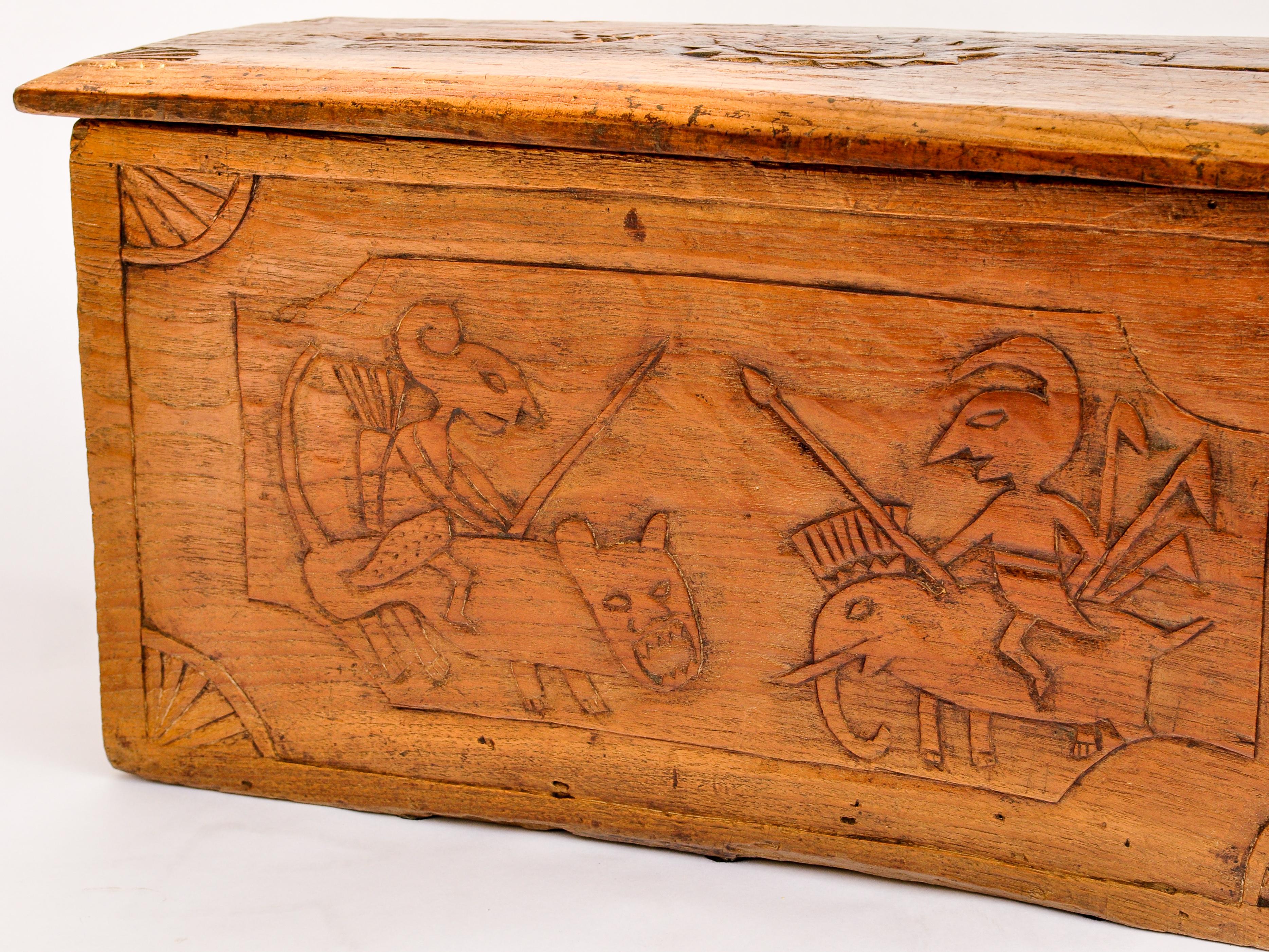 Hand-Crafted Vintage Solid Teak Storage Box with Carvings, Java, Early to Mid-20th Century