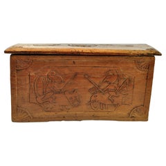 Vintage Solid Teak Storage Box with Carvings, Java, Early to Mid-20th Century