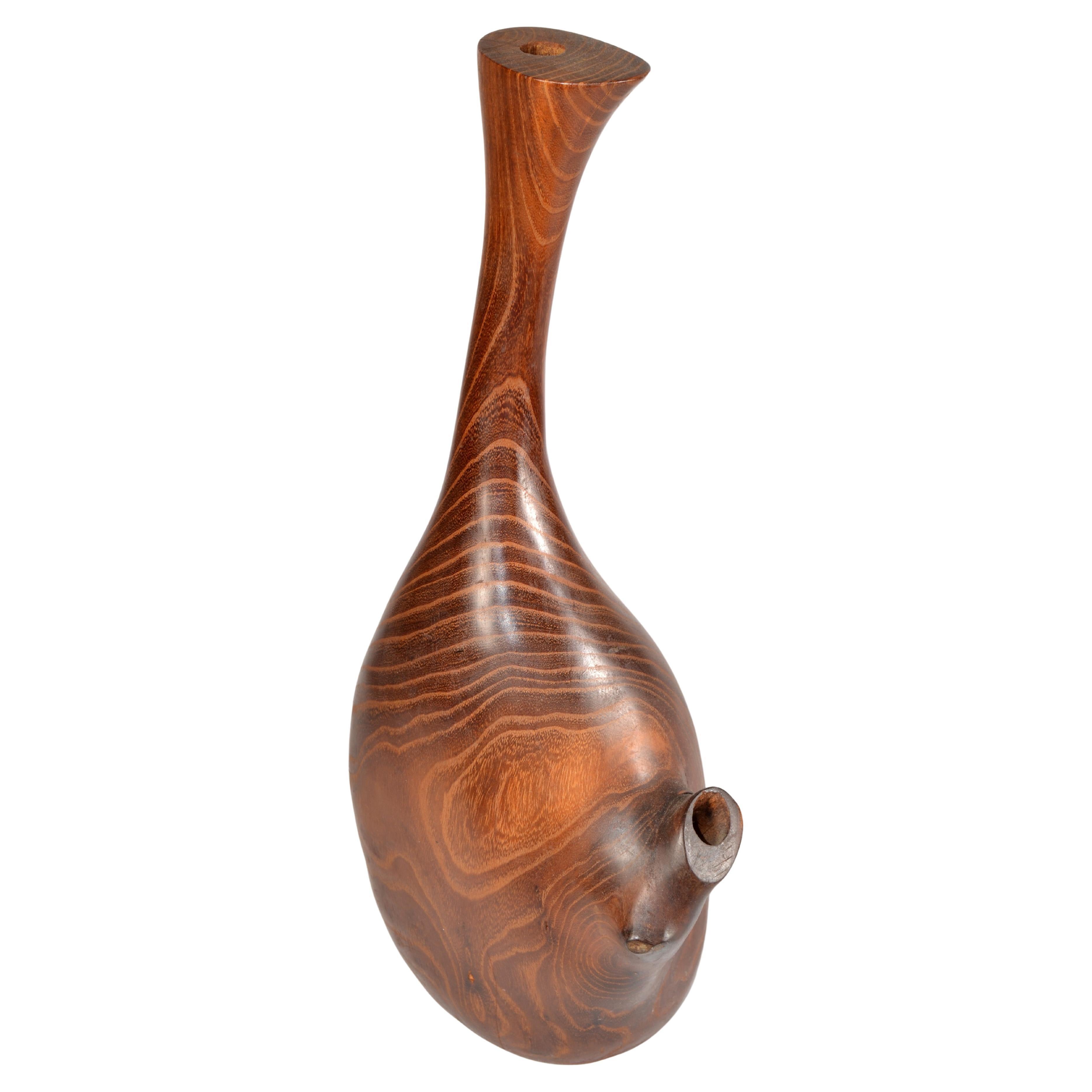 Vintage Solid Teak Wood Orchid Vase Mid-Century Modern Art & Crafts Movement