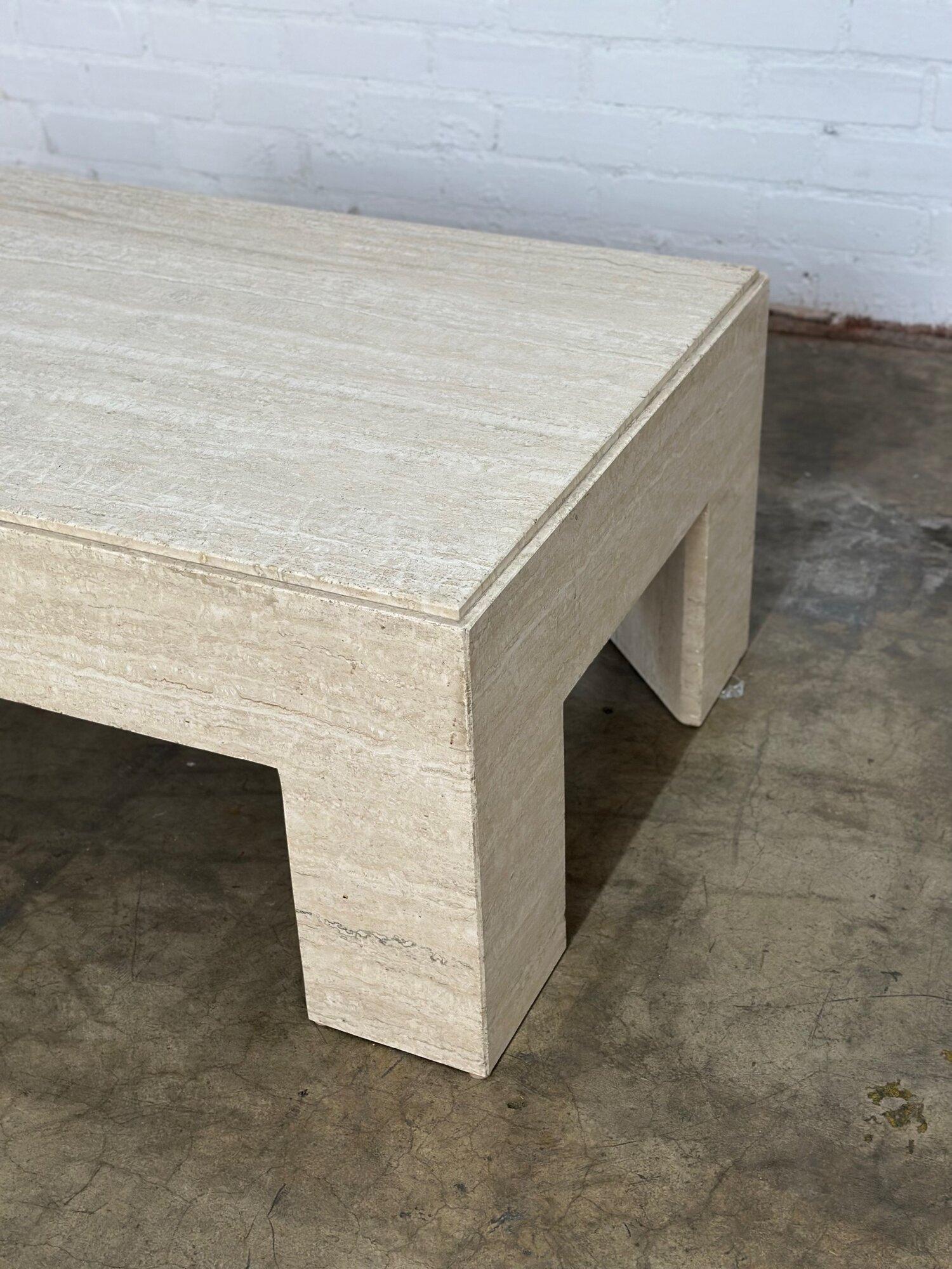 Vintage solid travertine coffee table In Good Condition In Los Angeles, CA