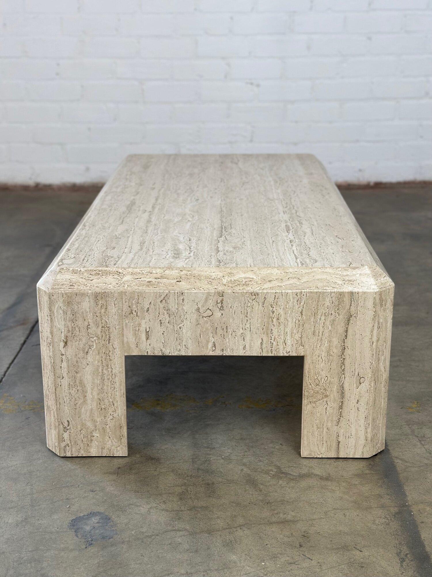 Vintage Solid Travertine Coffee Table In Good Condition In Los Angeles, CA