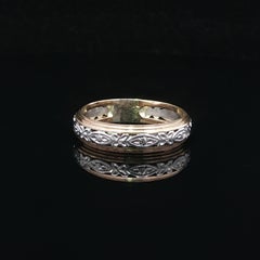 Vintage Solid Two Tone Gold 5mm Floral Textured Engraved Band Ring