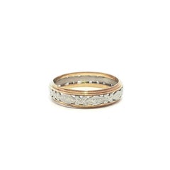 Anello Vintage in oro massiccio bicolore con incisione floreale da 5 mm