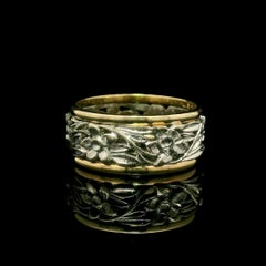Vintage Solid Two Tone Gold Milgrain Etched Floral Open Work Eternity Band Ring