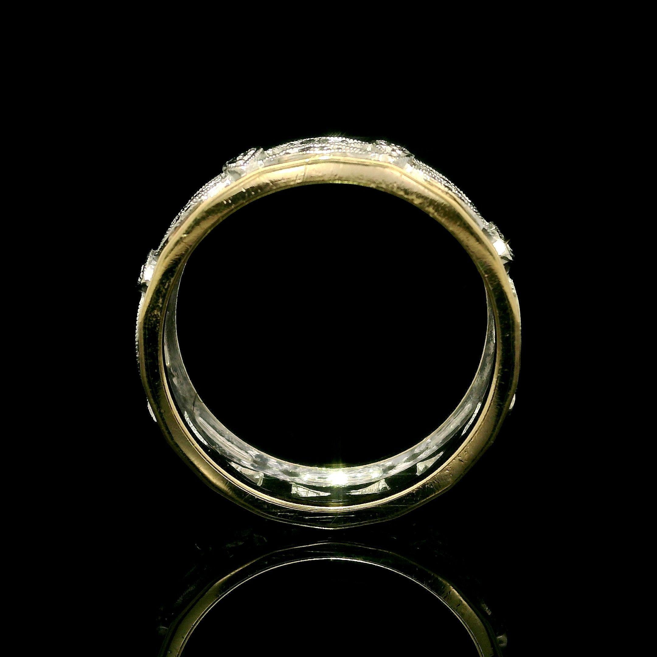 Women's Vintage Solid Two Tone Gold Wide Open Work Faceted Sides Eternity Band Ring For Sale