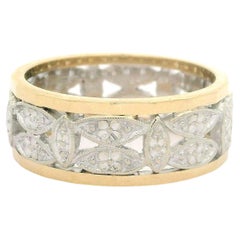 Vintage solide zwei Tone Gold breite offene Arbeit facettiert Seiten Eternity Band Ring