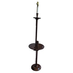 Vintage Solid Walnut Adjustable Height Floor Lamp Table