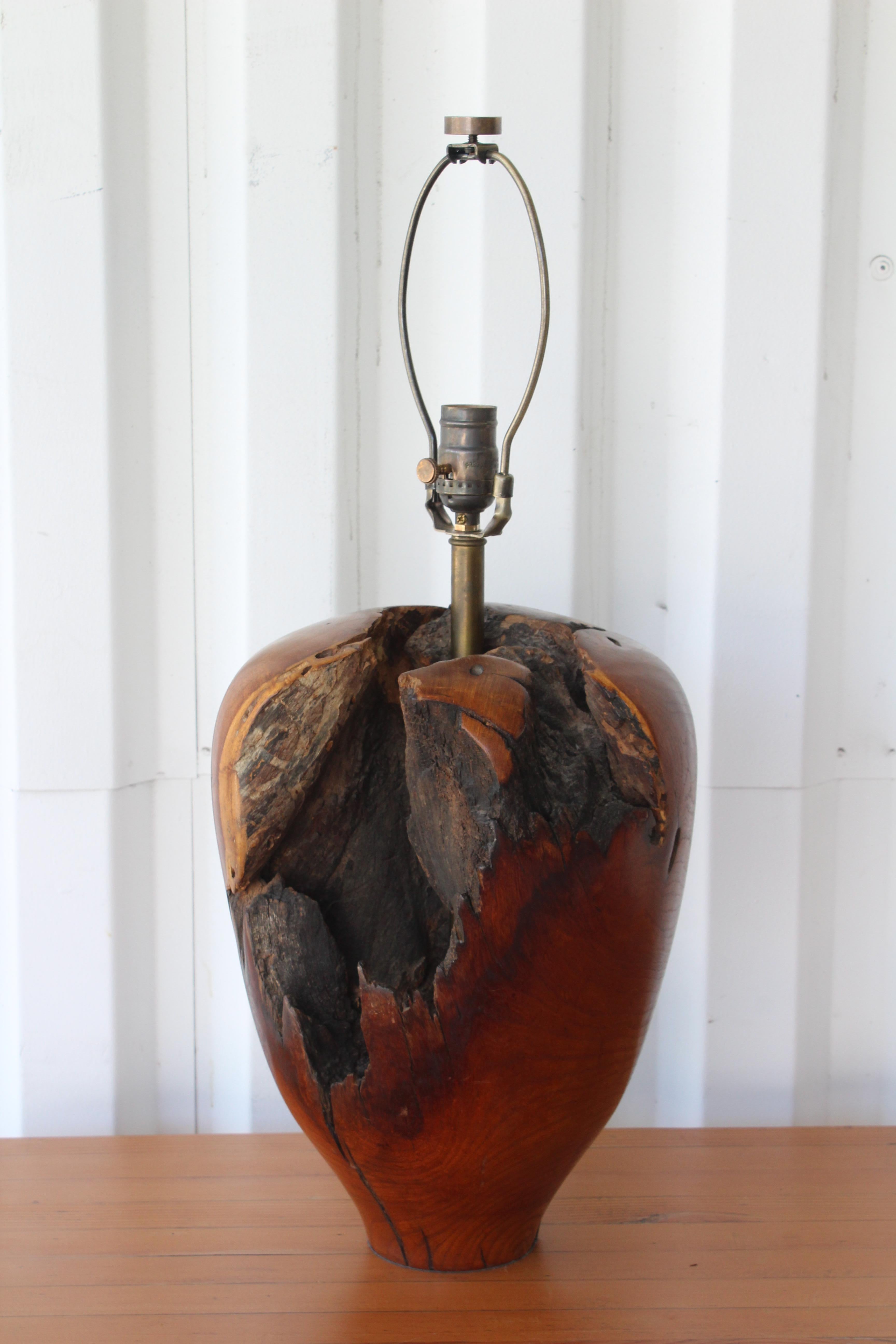 Vintage Solid Walnut Carved Lamp, 1960s 5