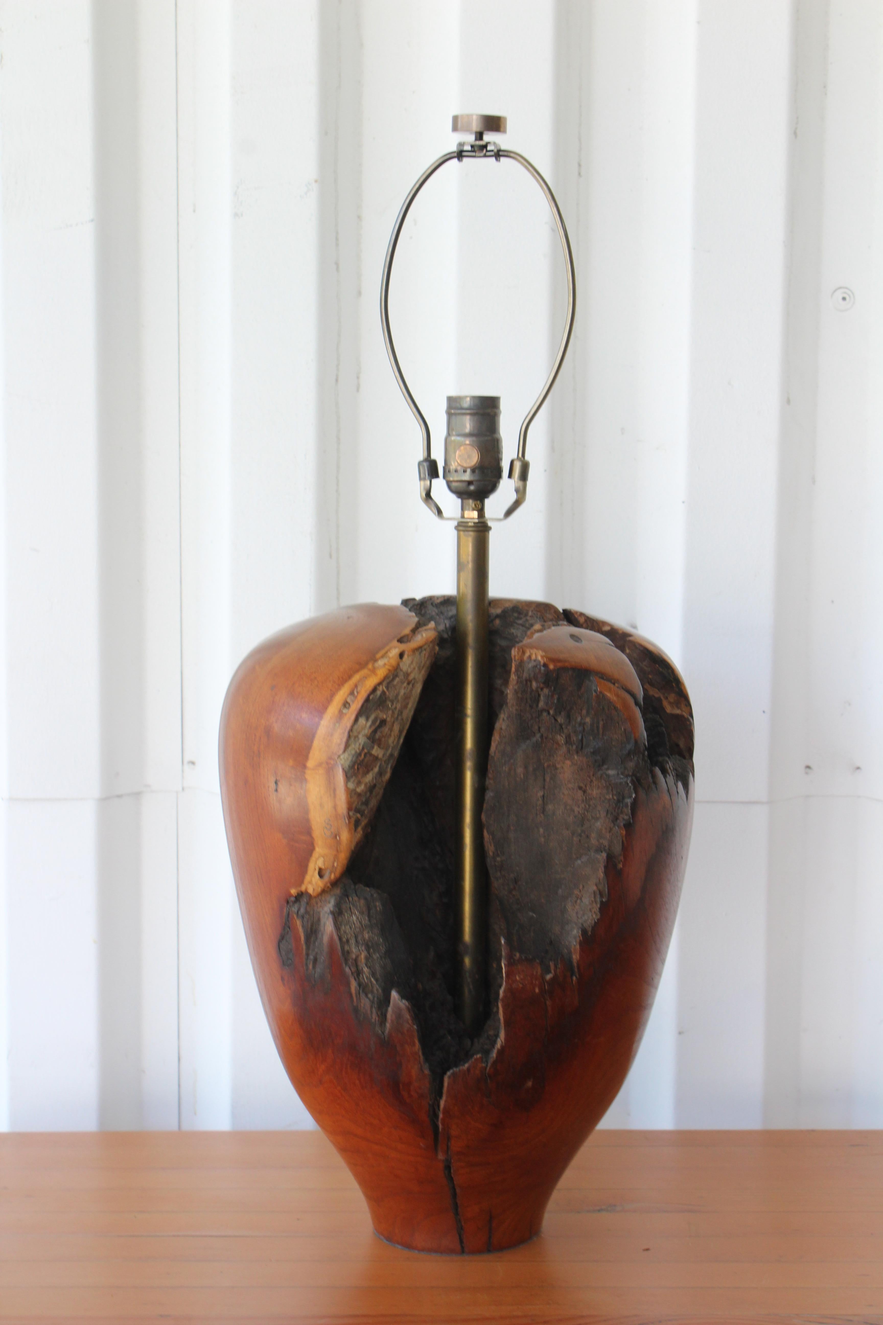 Vintage Solid Walnut Carved Lamp, 1960s 7