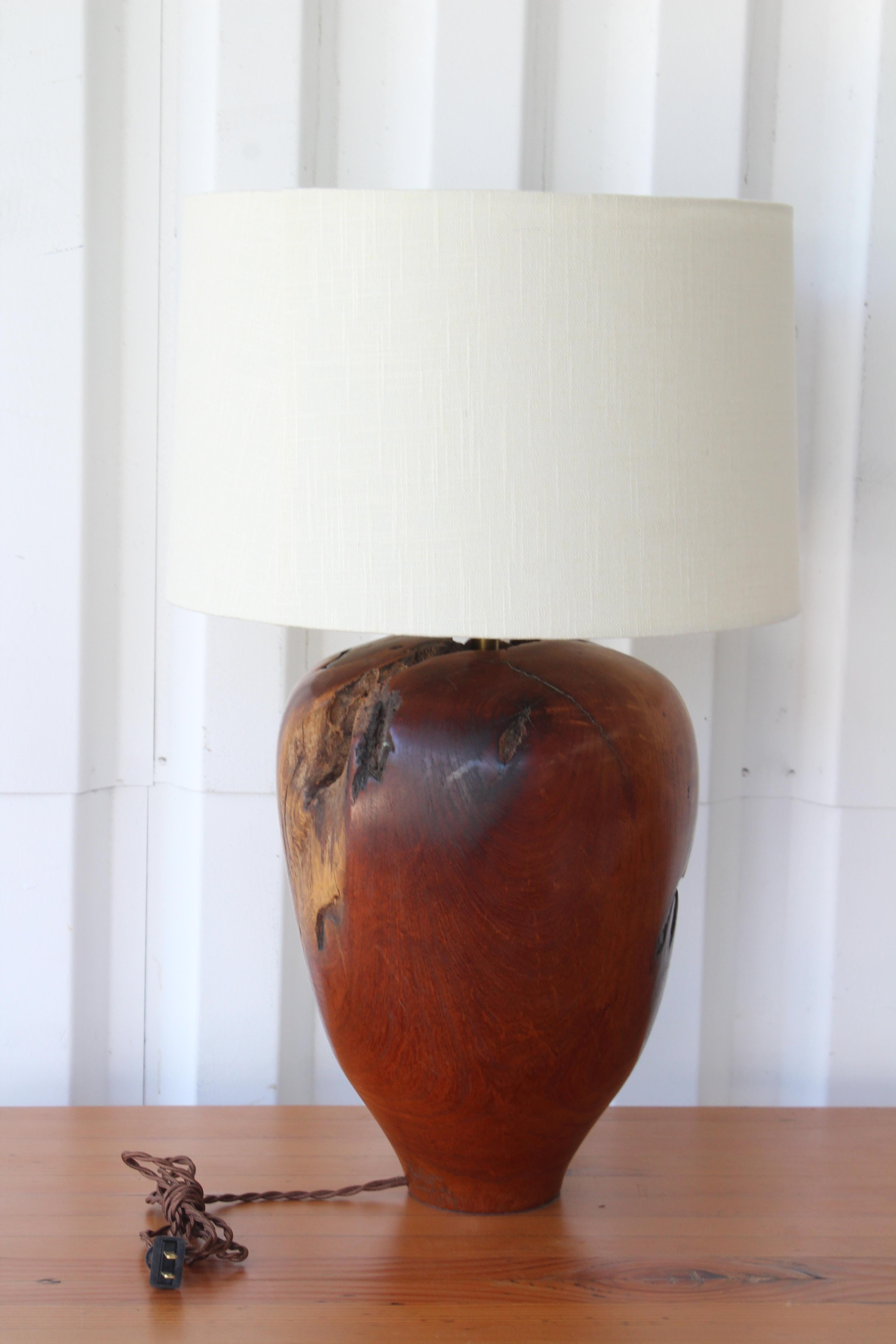 Turned Vintage Solid Walnut Carved Lamp, 1960s
