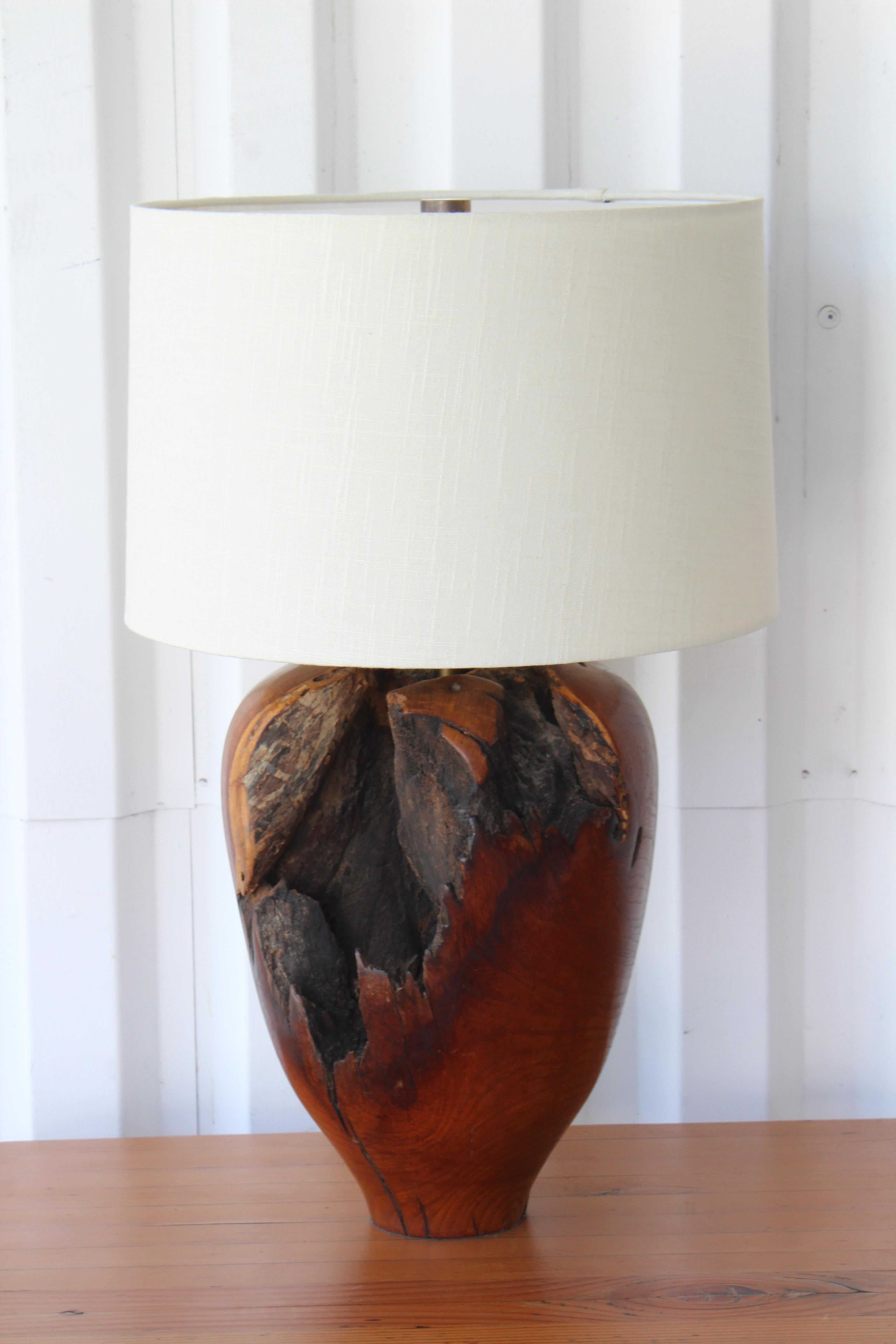 Vintage Solid Walnut Carved Lamp, 1960s In Excellent Condition In Los Angeles, CA