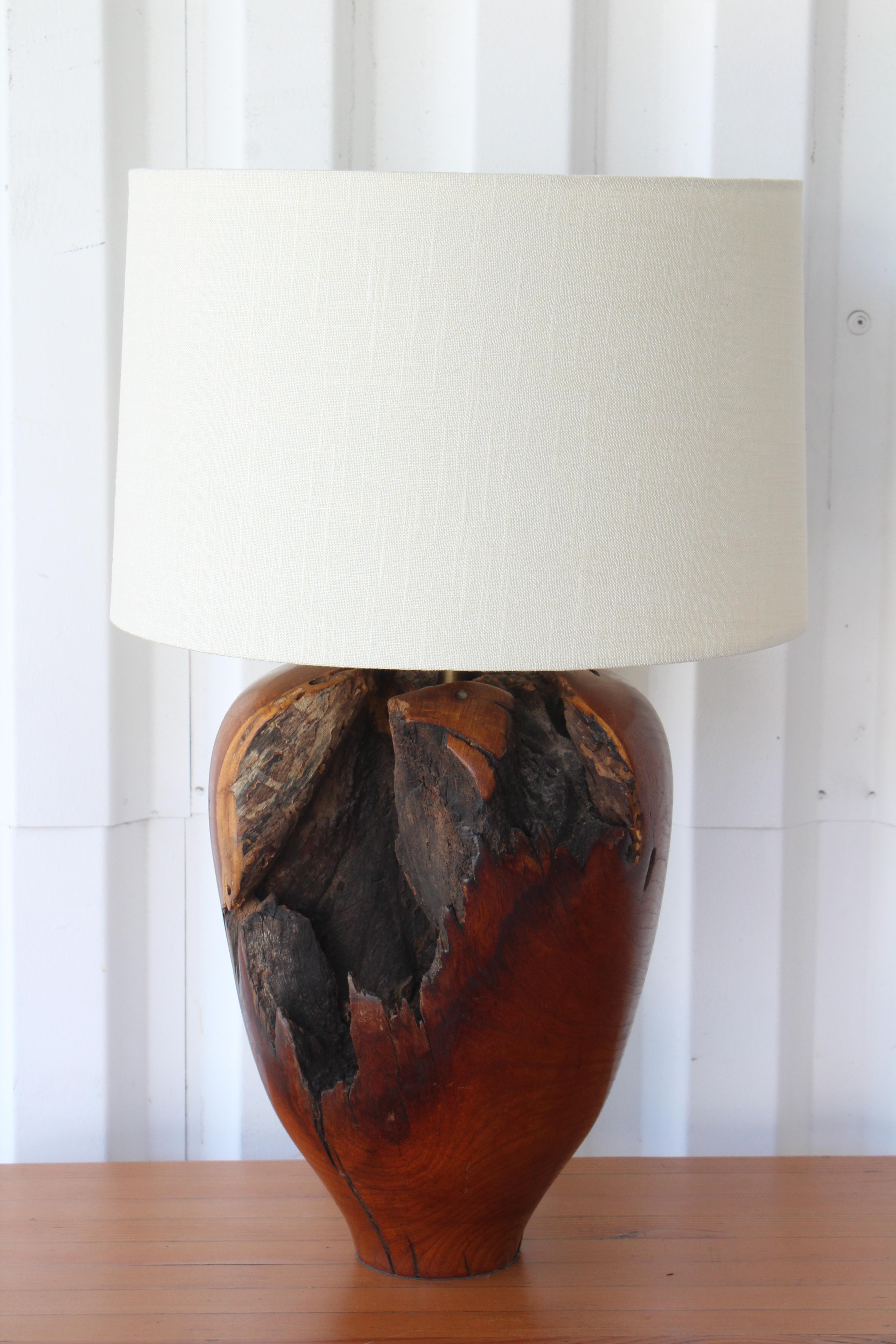 Vintage Solid Walnut Carved Lamp, 1960s 2