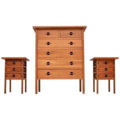 Vintage Solid Walnut Chest of Drawers and Bedside Tables
