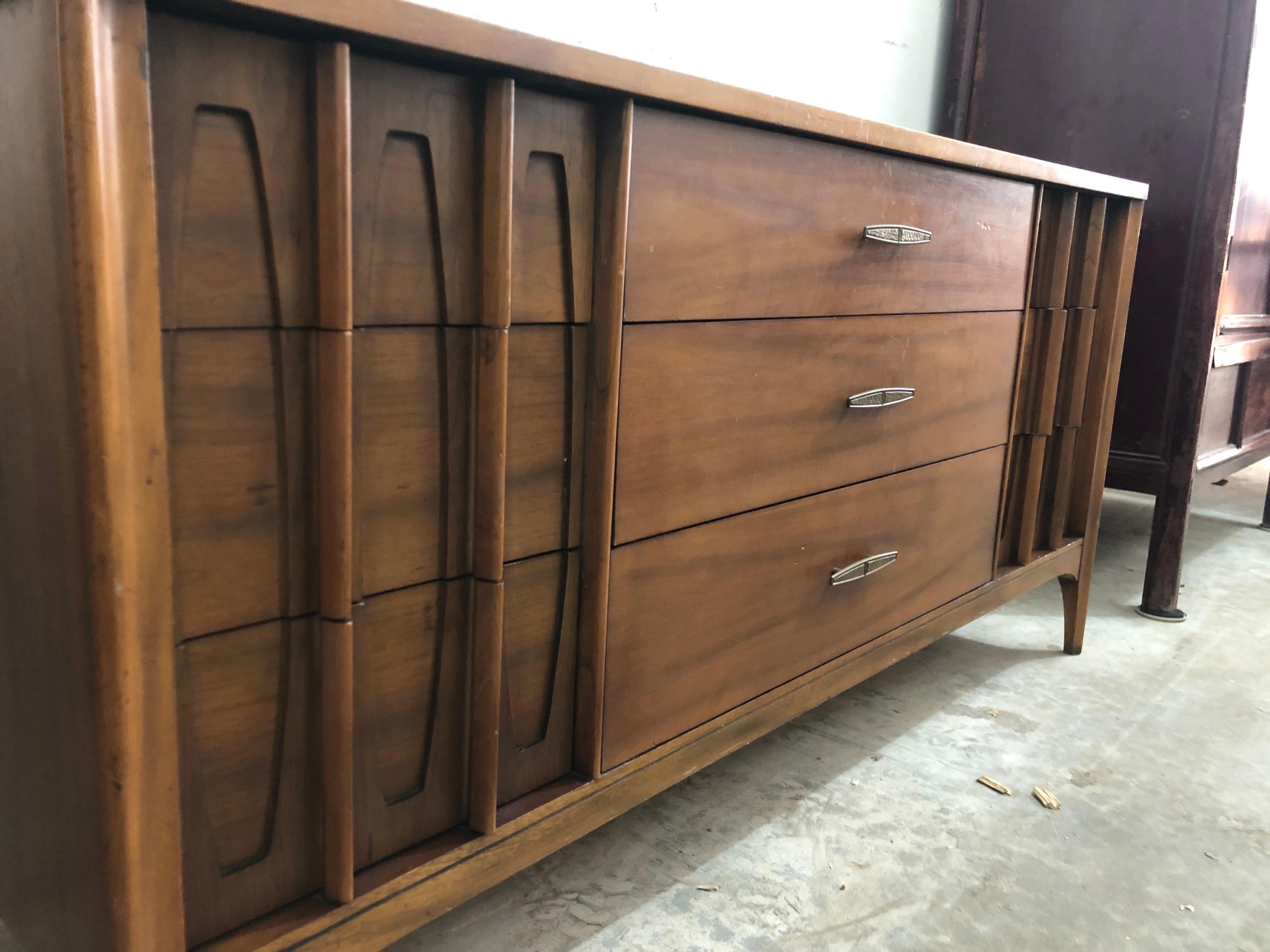 Vintage Solid Walnut Mid-Century Modern Kent Coffey Triple Dresser or Credenza 2