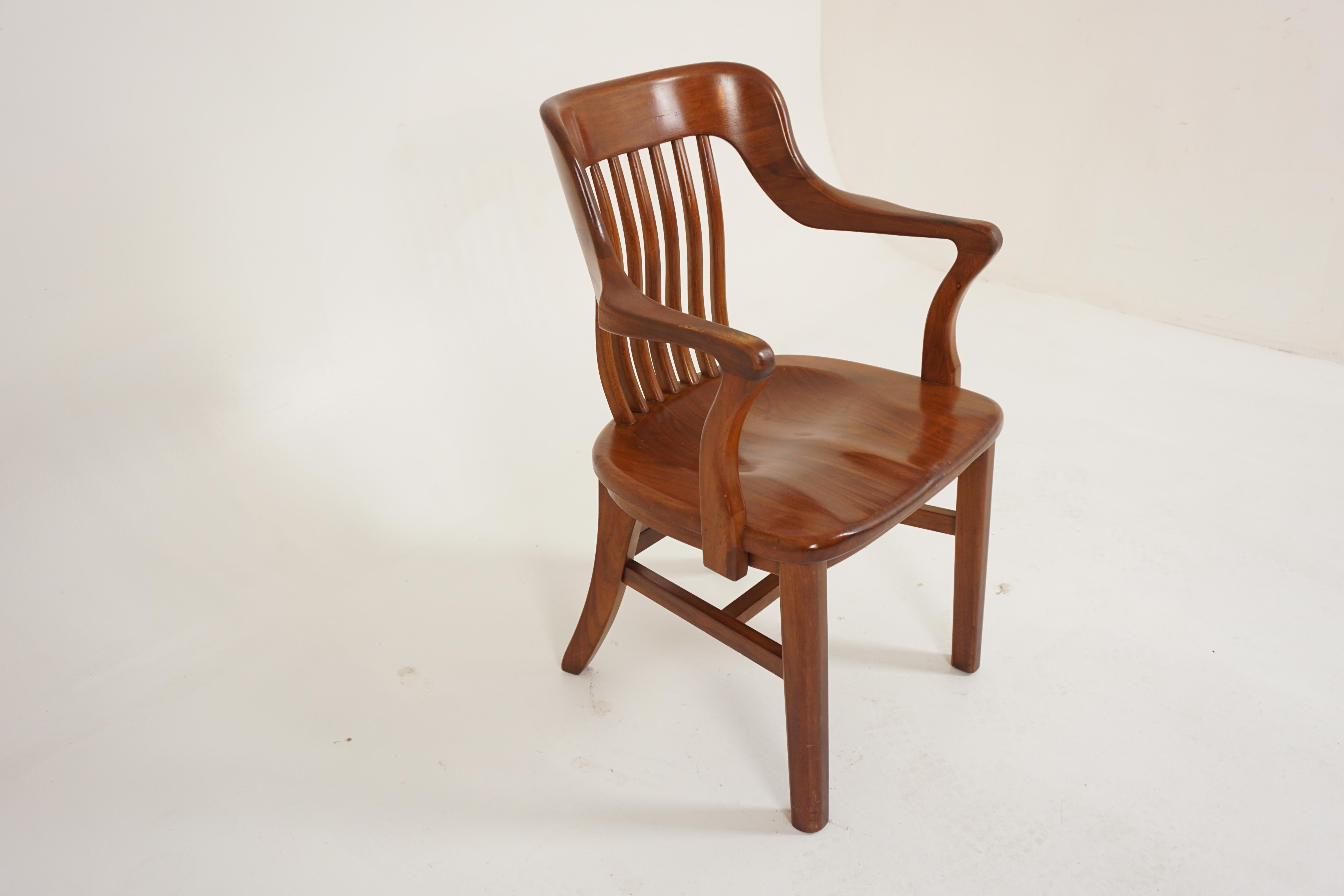 Arts and Crafts Vintage Solid Walnut Office Chair, Desk Chair, American 1930, B2890