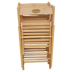 Vintage Solid White Ash Wood Italian Folding Chairs, Set of 4