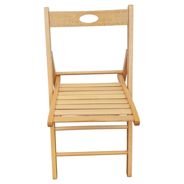 Mid-Century Modern Vintage Solid White Ash Wood Italian Folding Chairs, Set of 4 For Sale
